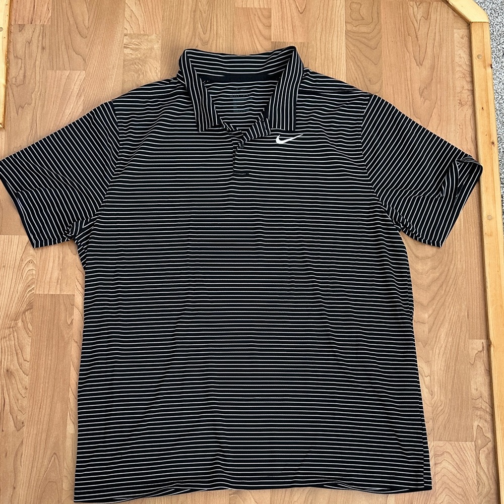 Nike Men's Black Polo with White Stripes